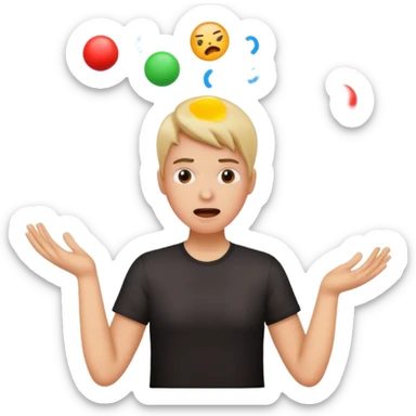 create an emoji of a gender neutral person juggling lots of work looking very stressed out sticker