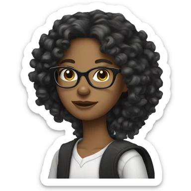 black long curly hair white girl with glasses sticker