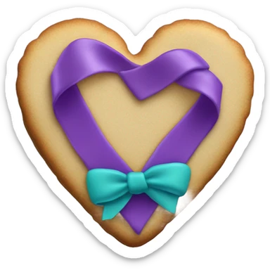 Heart cookie with teal purple ribbon sticker