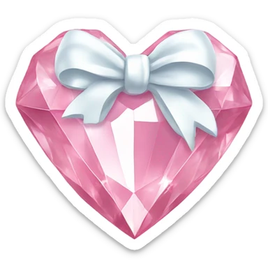 Pastel pink diamond crystal heart with white bow sticker