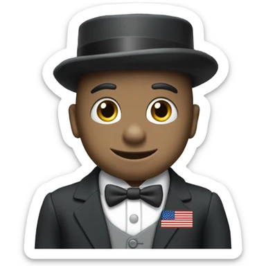 thomas the tank engine wearing a suit with an American flag sticker