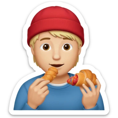 blonde man with beanie eating croissant sticker