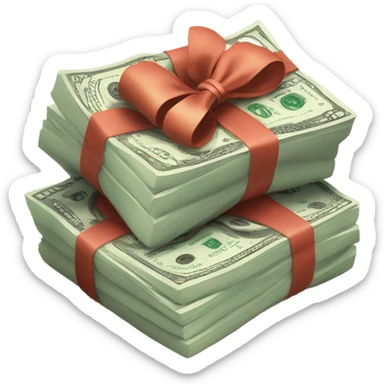 Stack of money tied with a bow sticker
