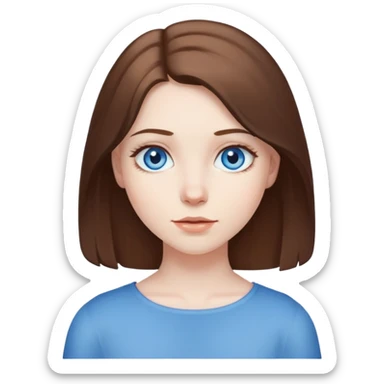 girl with pale skin, blue eyes, and shoulder length brown hair sticker
