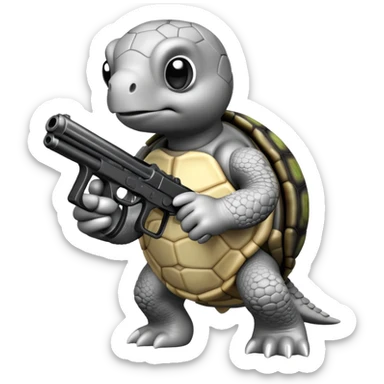 Turtle with gun in black and white colors only sticker