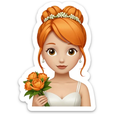 orange haired with bun bride with bouqet sticker