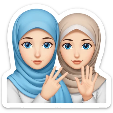 Turkish beautiful finish Konya two girls blue eyes with hijab and saying love with hand gesture sticker