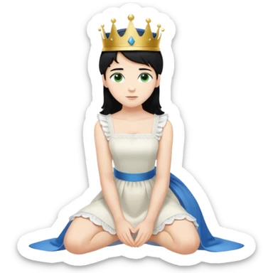 Prince woth crown, standing, black hair, blue eyes, and maid, blonde Hair, green eyes, white short sleveless dress, kneeling  sticker
