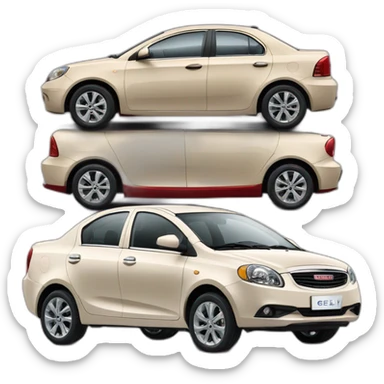 Car Geely CK in beige color next to Aveo in red color sticker