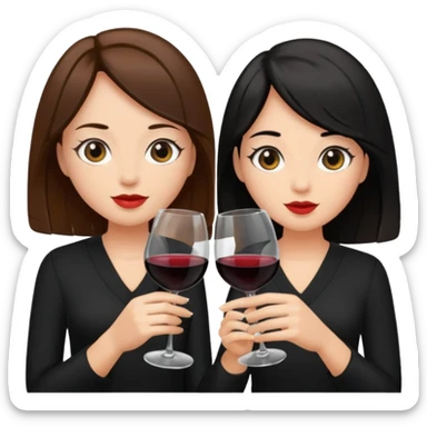 2 girls in black drinking wine with brown hair and black hair  sticker