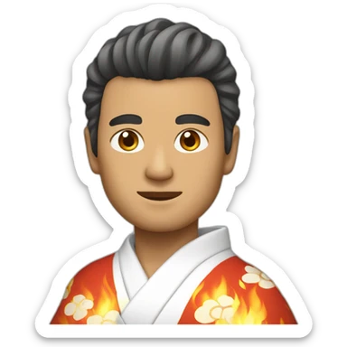 Kimono man with fire hair profile view sticker