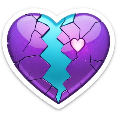 glitter cian and purple broken heart sticker