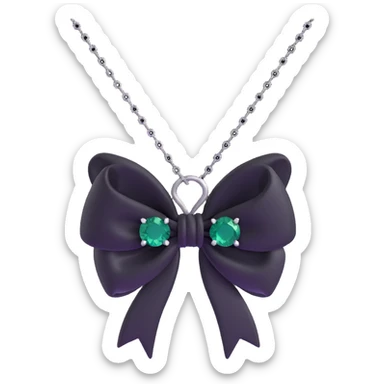 3D emoji gothic bow, black velvet, silver chain, deep emerald gemstone, ornate and dramatic sticker