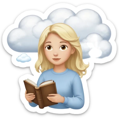 Dreamy, kind, empathetic — like they’re not fully grounded. woman flying in the clouds with a book sticker