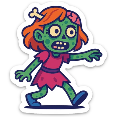 Zombie girl, vibrant toon style sticker