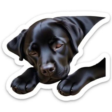 Meme-Worthy Cute Sleeping Black Labrador Portrait Emoji, Head resting peacefully with a contented smile, showcasing a delightfully robust build and a luxuriously soft black Fur, eyes shut in a serene nap, Simplified yet hilariously adorable features, highly detailed, glowing with a soft, drowsy light, high shine, relaxed and utterly lovable, stylized with an air of playful laziness, bright and heartwarming, soft glowing outline, capturing the essence of a comically sleepy companion, so meme-worthy it feels like it could instantly become the next viral sensation of adorable slumber! sticker