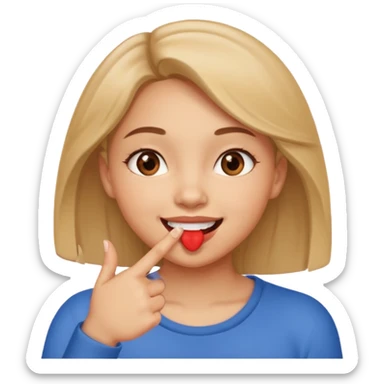 Emoji de una chica con el dedo en la esquina de la boca sonriendo de forma coqueta   sticker