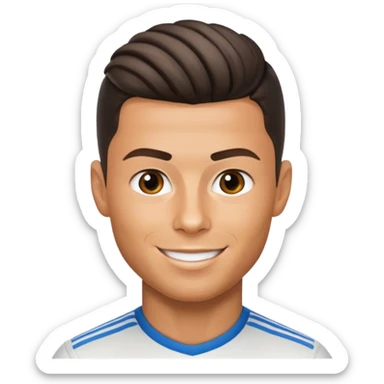 Cristiano Ronaldo apple style emoji, signature hairstyle, confident smile sticker