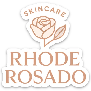 logo for SKINCARE ROSADO RHODE, luxury skincare, rose gold and blush pink, sophisticated, simple icon, modern typography sticker