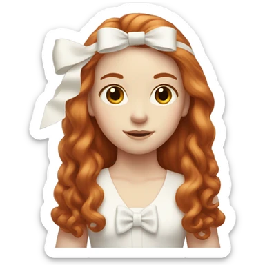 Red-haired girl with long hair and a white bow in hair with pale skin sticker