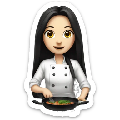 Pale girl with long black hair cooking dinner  sticker