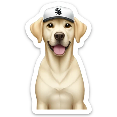 Yellow Labrador with a white Sox hat sticker