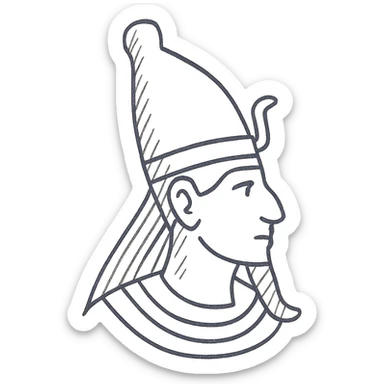 profile view of Osiris's head with pharaoh crown, hand drawn black outlined icon sticker