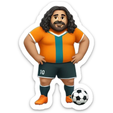 Very Fat arab man with long hair play soccer orange sticker