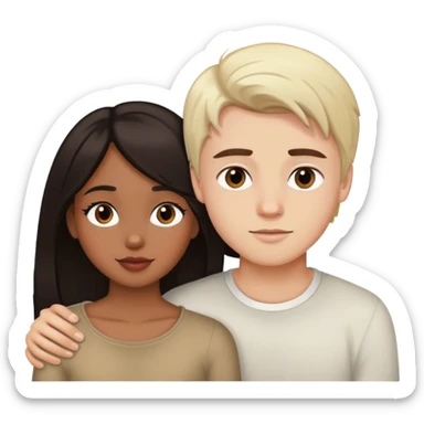 Pretty brown girl dark hair with white blonde boy in love sticker