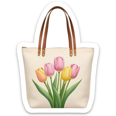 canvas tote bag with pastel tulips sticker