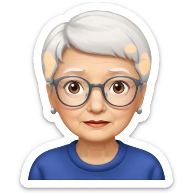 Create me emoji of an old lady. Short white hair to left side. Square glasses. Brown eyes. Rounded bigger face sticker