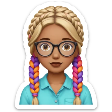 colorful braided hair girl with glasses sticker