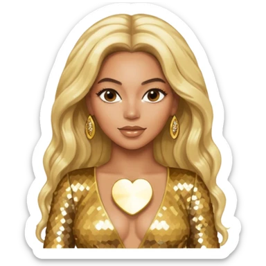Beyonce long platinum blonde hair, gold outfit sticker