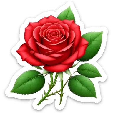 Beautiful red rose flower with lush petals and green leaves sticker