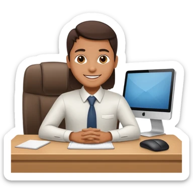 happy employee sitting at a desk sticker