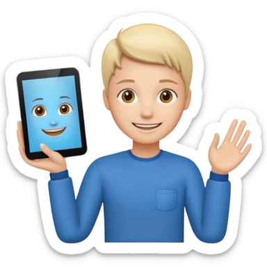 tablet with rounded corners, on the screen an interface and on the screen a person presenting onlince course sticker