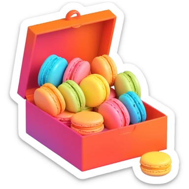 a box of macarons with rainbow colors, vibrant, glossy, playful and modern sticker