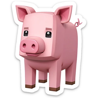 Minecraft pig, full body, pink blocky animal with square head sticker