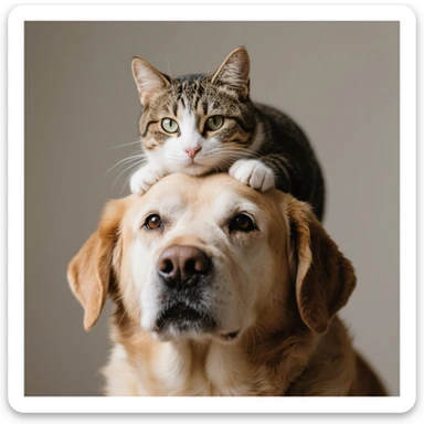 A cat on the head of dog sticker