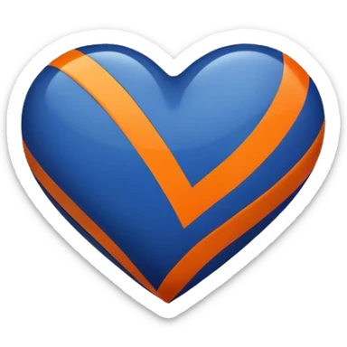 Glossy dark blue heart with straight orange athletic stripes going down the side sticker