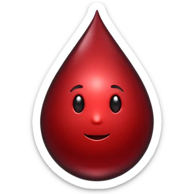 single blood drop emoji sculpted from dark liquid metal, glossy surface, dramatic reflections, futuristic minimal 3D style, isolated on white sticker