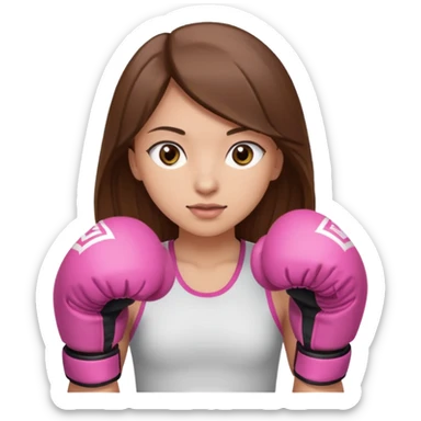 Girl with long brown hair brown eyes light skin wearing boxing pink boxing gloves sticker