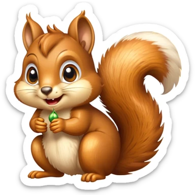 Cinematic Cheeky Squirrel Portrait Emoji, Head cocked to one side with a cheeky smirk and sparkling, impish eyes, featuring a compact, agile form with a luxuriously bushy tail and perky ears, Simplified yet remarkably expressive features, highly detailed, glowing with a playful, golden glow, high shine, mischievous and lively, stylized with an air of woodland naughtiness, soft glowing outline, capturing the essence of a cheeky squirrel that seems poised to leap out of the screen with a fun-loving attitude! sticker