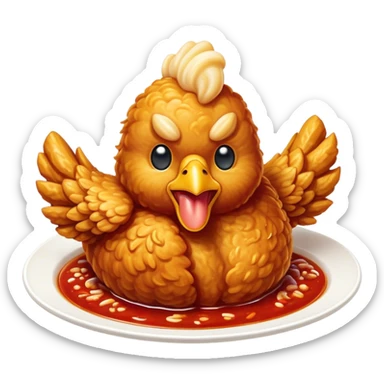 Cinematic Realistic Korean Fried Chicken Dish Emoji, depicted as crispy, golden-fried chicken glazed in a tangy sauce rendered with detailed textures and vibrant, dynamic lighting. sticker