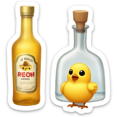 a little chick with a bottle of tequila sticker
