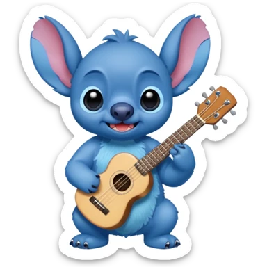 Stitch the blue alien from Lilo & Stitch holding a ukulele sticker