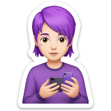 LGBTQ person with purple hair taking a photo or video with an iPhone sticker