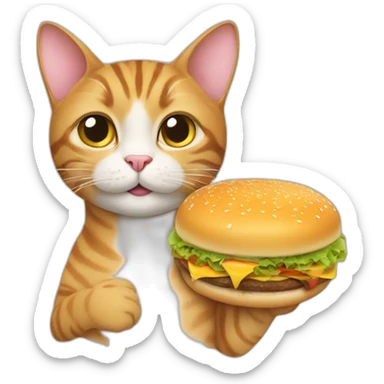 A cat holding a cheeseburger sticker