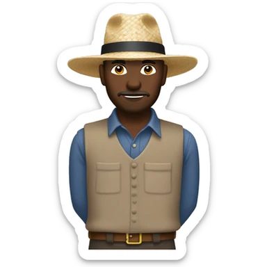 Amish man white with brown straw hat doing construction sticker