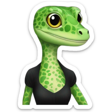 Gecko wearing a black dress with a pattern  sticker